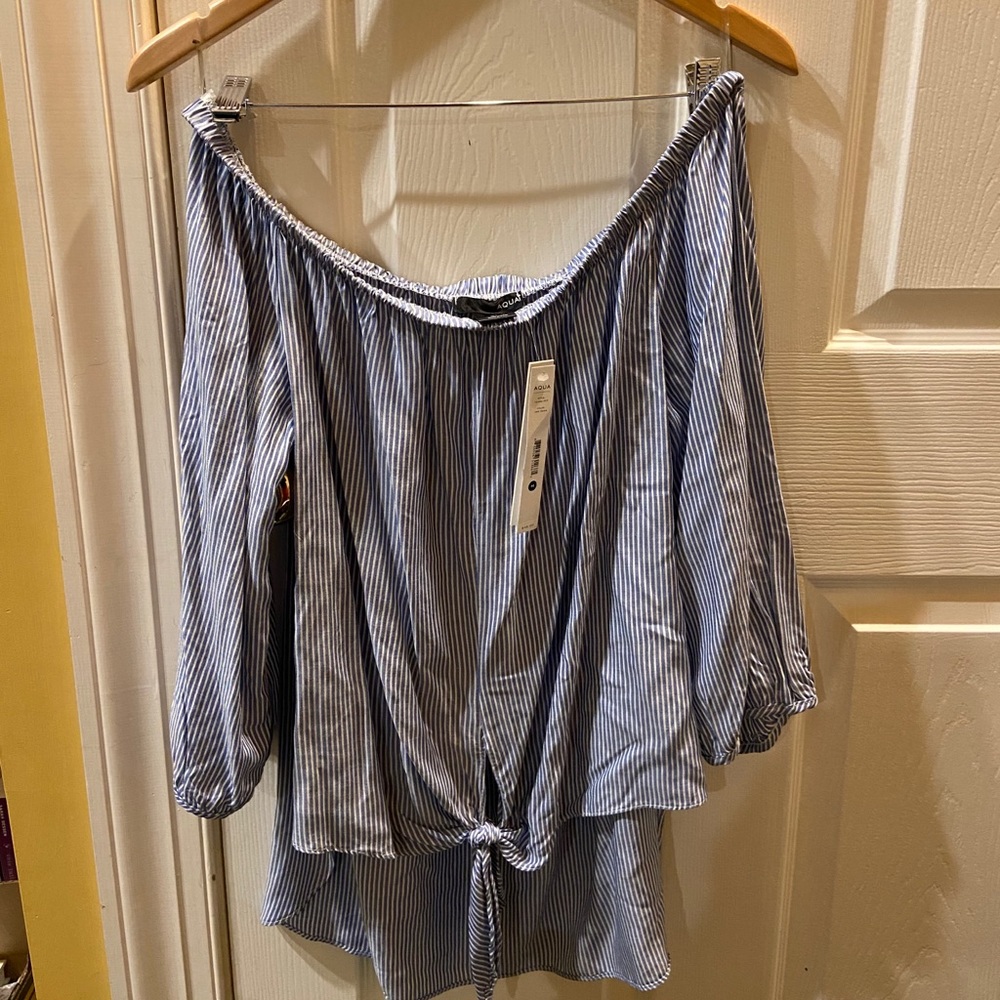 NEW Aqua off the shoulder pinstripe blouse